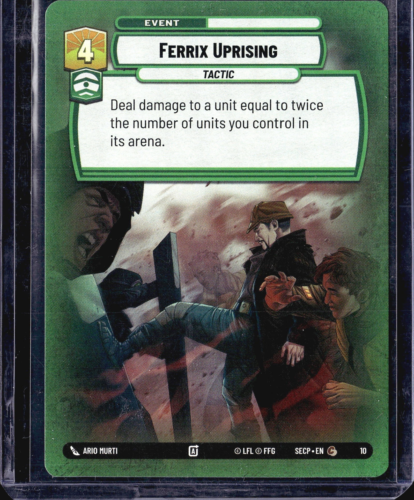 2024 Fantasy Flight Games Star Wars Unlimited: Ferrix Uprising is an Event - Tactic card from the Star Wars Unlimited trading card game, set in the Spark of Rebellion expansion (set code SECP). Card number 10, this card costs 4 resources and