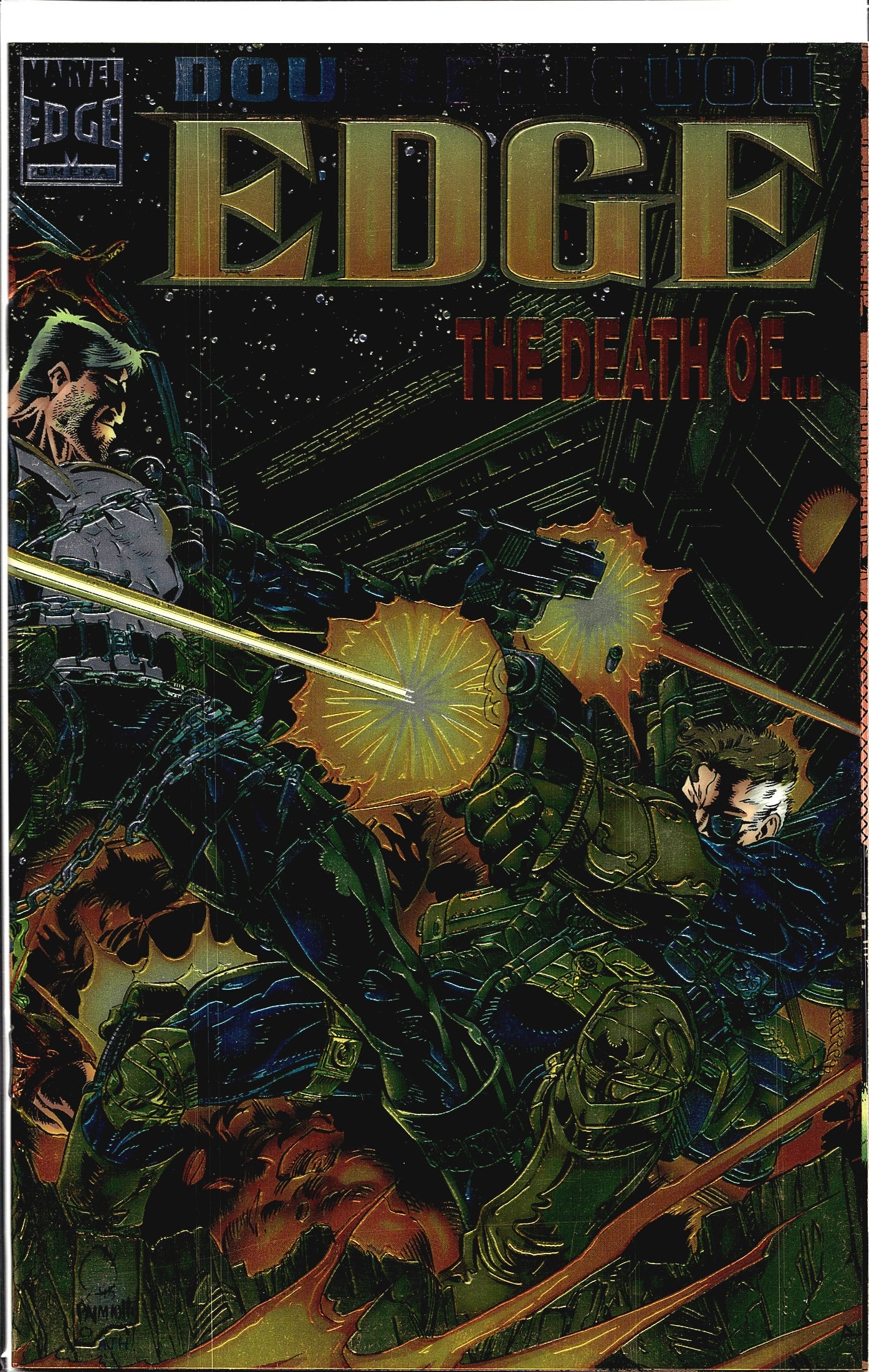2002 Marvel Wildstorm Edge #1 Comic Book: This is a Marvel Edge comic book titled 'Double Edge: The Death Of...' published under Marvel's Marvel Edge imprint. The cover features a dramatic action scene rendered in a dark, high-contrast