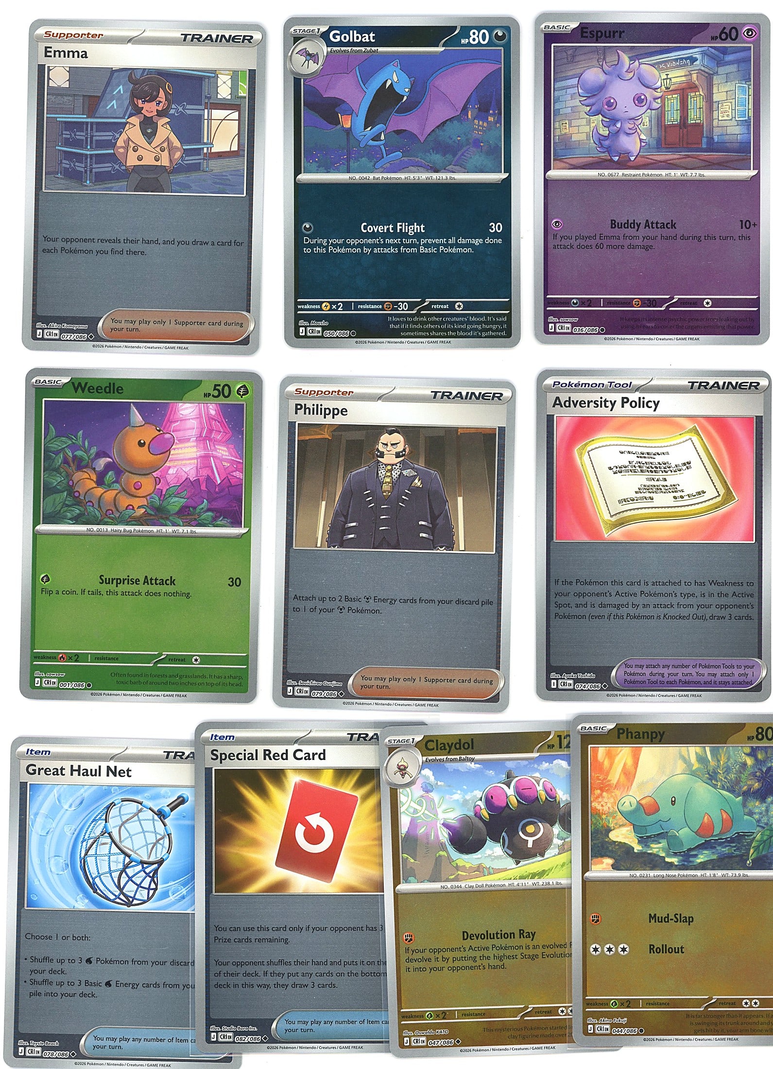 9-Card Lot Modern Holo Pokemon Trading Cards TCG: This lot contains 9 modern holographic Pokemon trading cards in near mint condition. The cards feature a mix of Pokemon characters, Trainer supporters, and Pokemon Tools spanning multiple recent