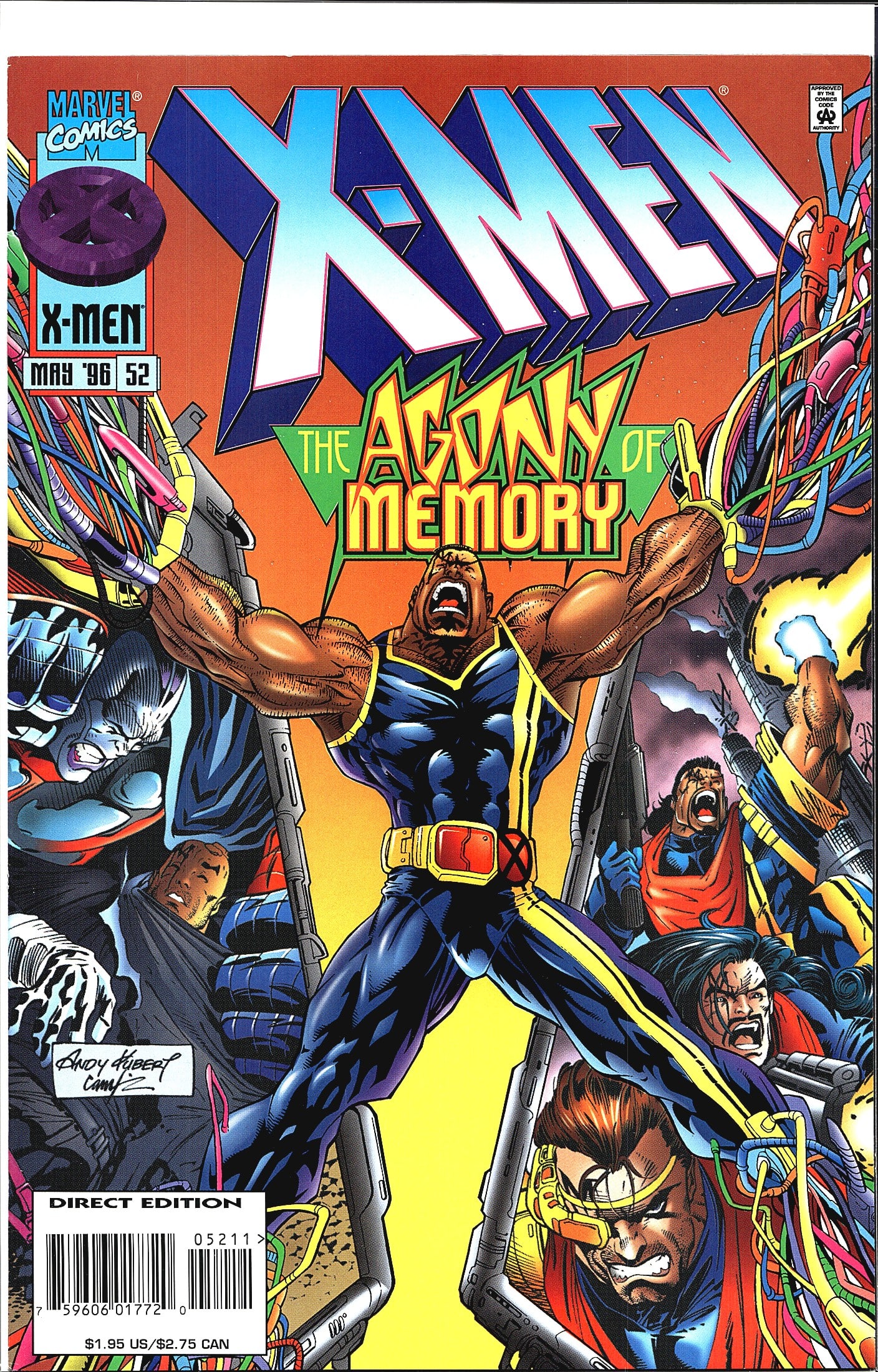 1996 Marvel X-Men 2nd Series #52 1st Cameo: X-Men #52 published by Marvel Comics, cover dated May 1996. This is the Direct Edition printing featuring the story arc titled 'The Agony of Memory.' The cover art is signed by Andy Kubert and inked