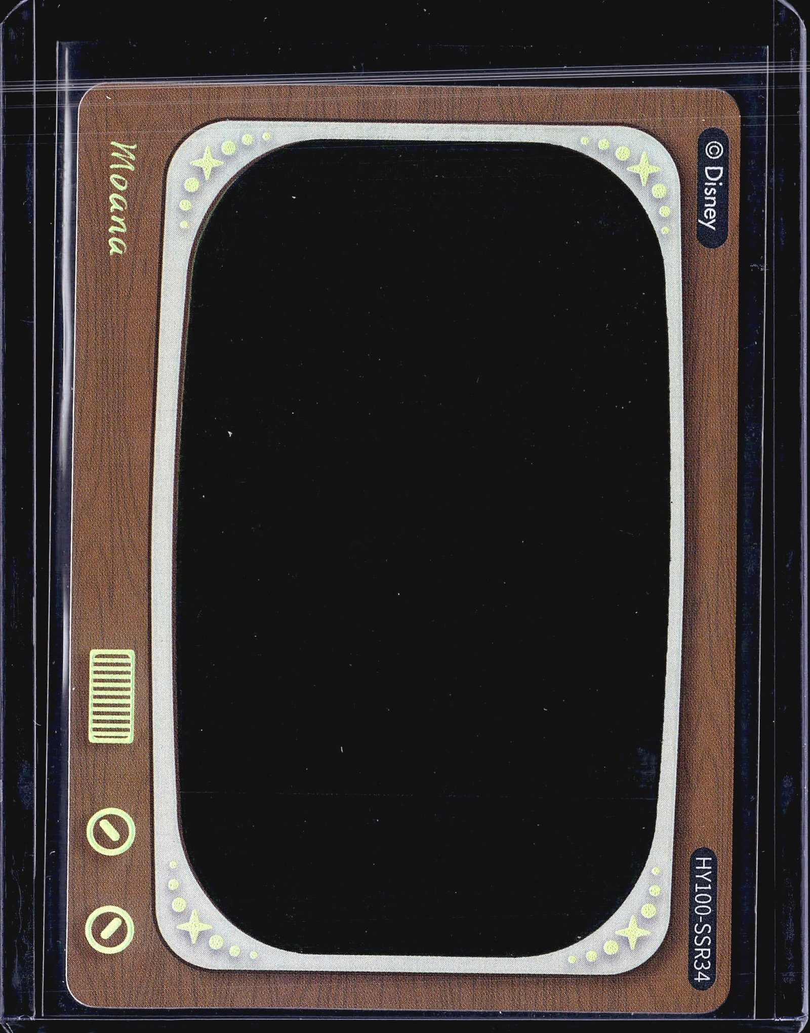 2023 Card Fun Disney 100 Heat Activated Moana: This is a Disney 100 Heat Activated Movie Scenes card from Card Fun, featuring Moana (card number HY100-SSR34). The card displays a heat-activated design - the large central panel appears black at