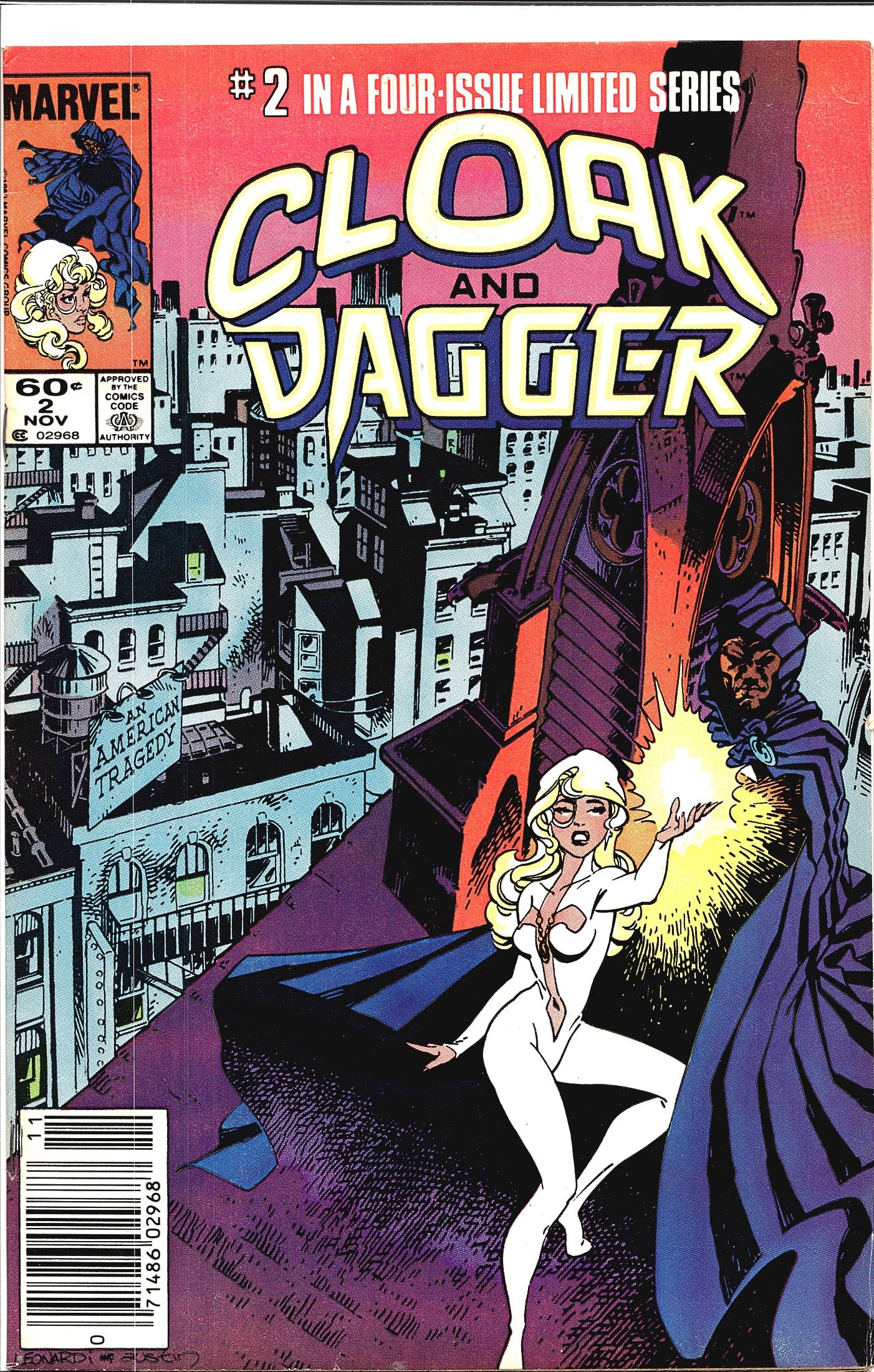 1983 Marvel Cloak and Dagger Limited Series #2: This is issue #2 of the four-issue Cloak and Dagger limited series published by Marvel Comics, cover-dated November 1983 and priced at 60 cents. The cover features Dagger in her white costume emitting