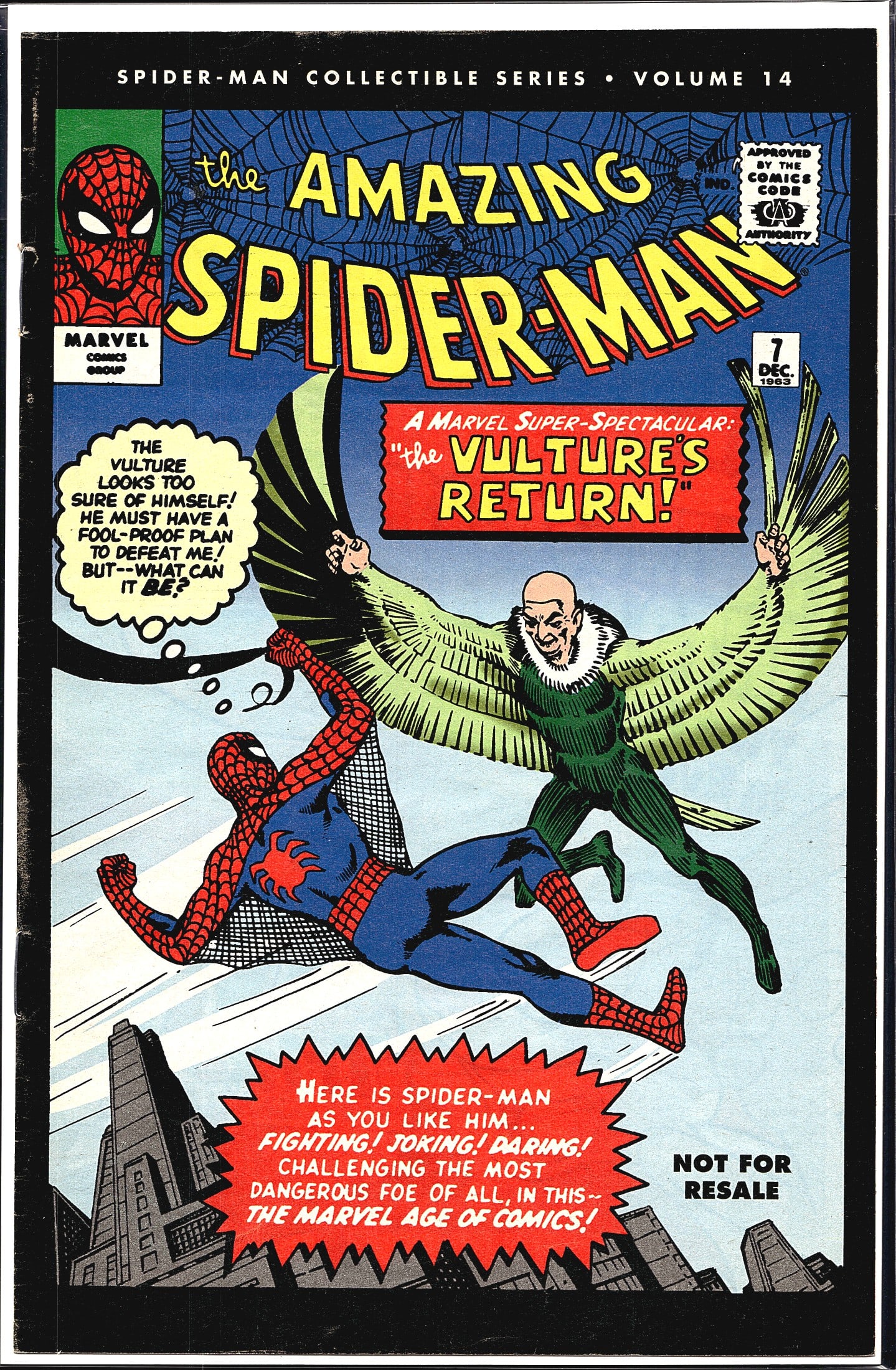 The Amazing Spider-Man #7 1963 Marvel Comics: This is a reprint of The Amazing Spider-Man #7, originally published December 1963 by Marvel Comics, featured as part of the Spider-Man Collectible Series Volume 14. The issue features the story title