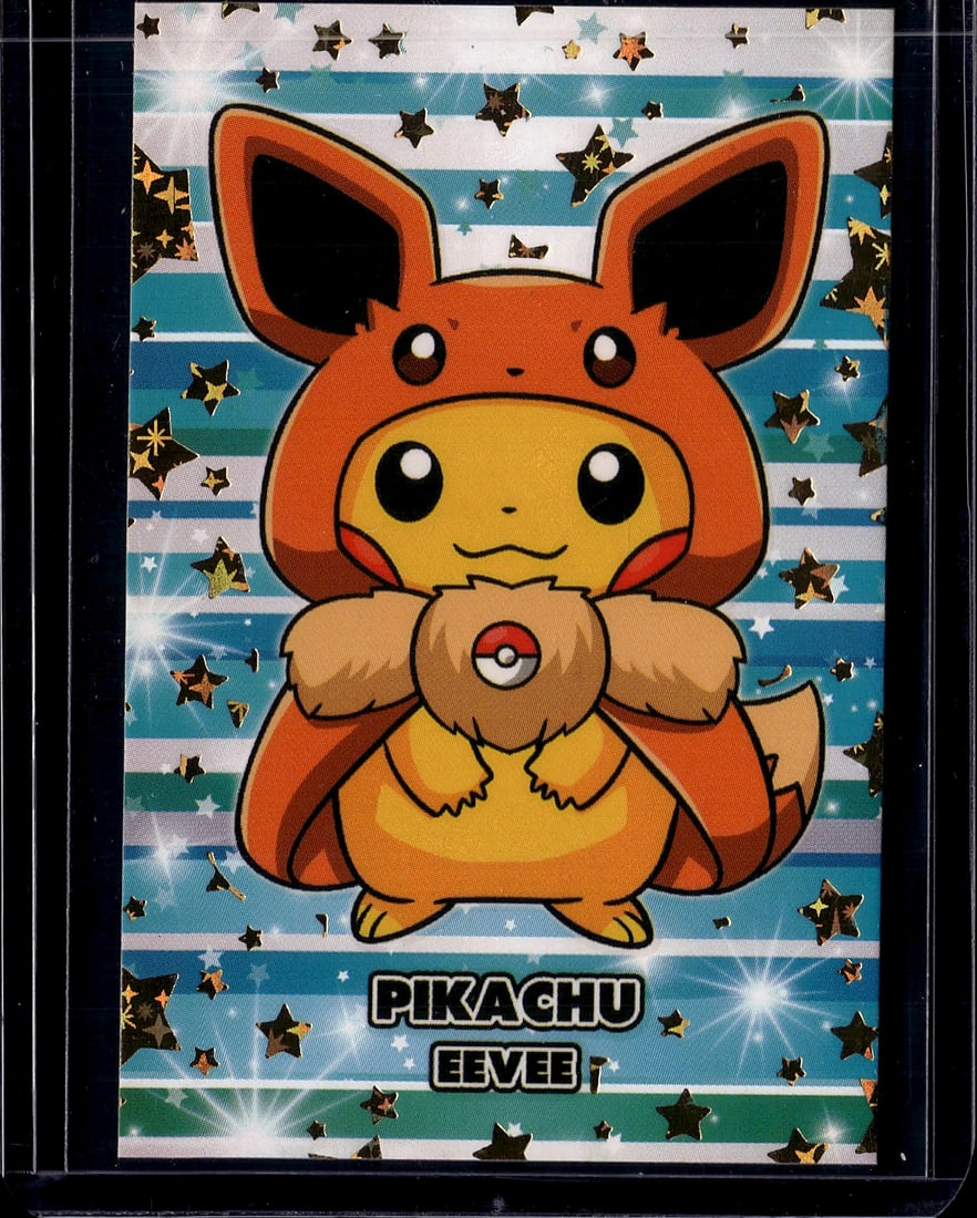 2021 Pokemon Eevee Heroes Pikachu Card #26 Mint: This is an official Pokemon trading card featuring Pikachu dressed in an Eevee costume, a whimsical crossover design from The Pokemon Company. The card displays vibrant artwork with the iconic yellow