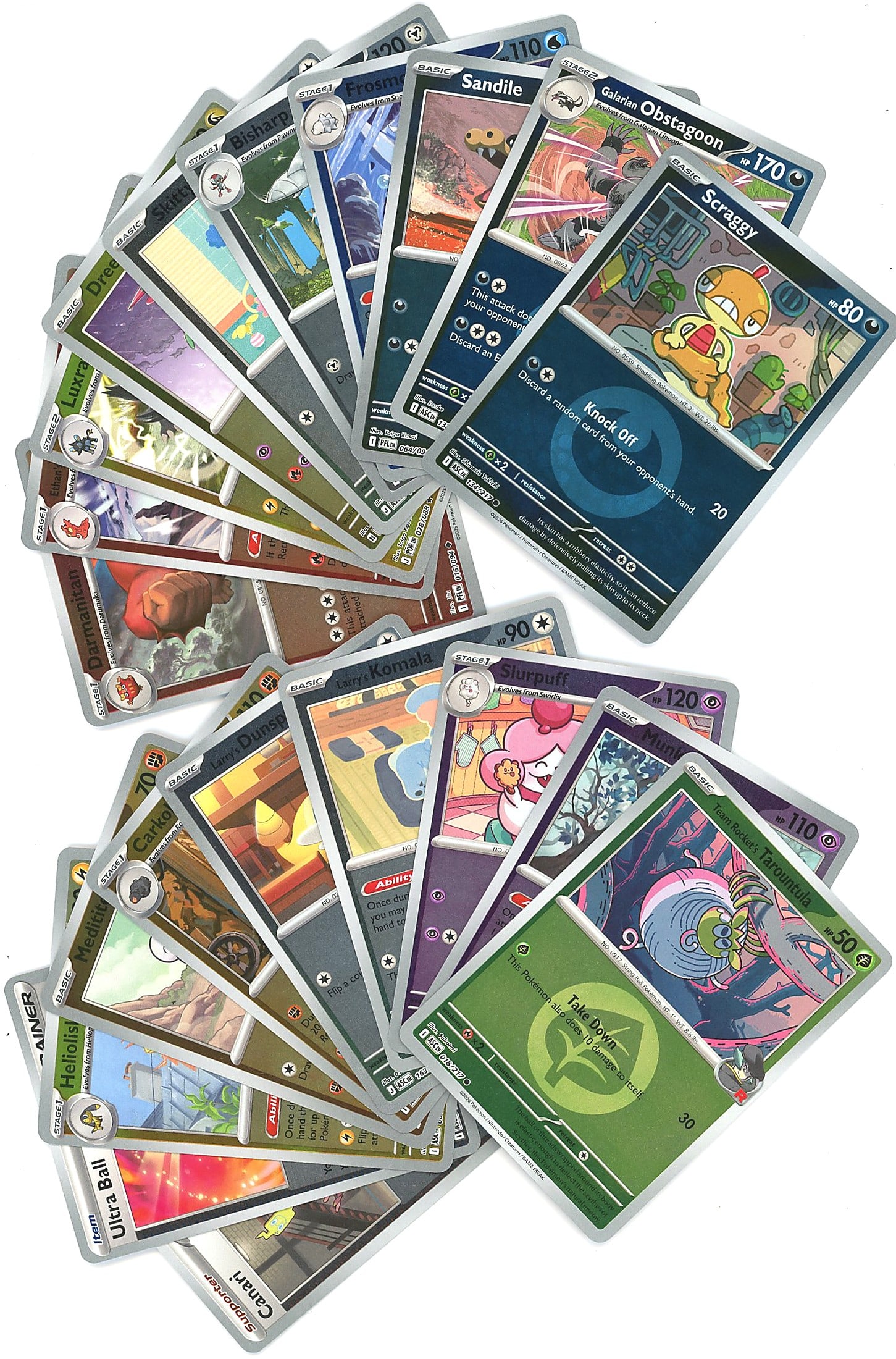 Lot of Reverse Holo Pokemon Cards - All Modern: Large lot of raw Pokemon reverse holo singles spanning multiple modern sets. This collection includes a diverse mix of modern Pokemon cards, holographic cards, and reverse holo variants from various