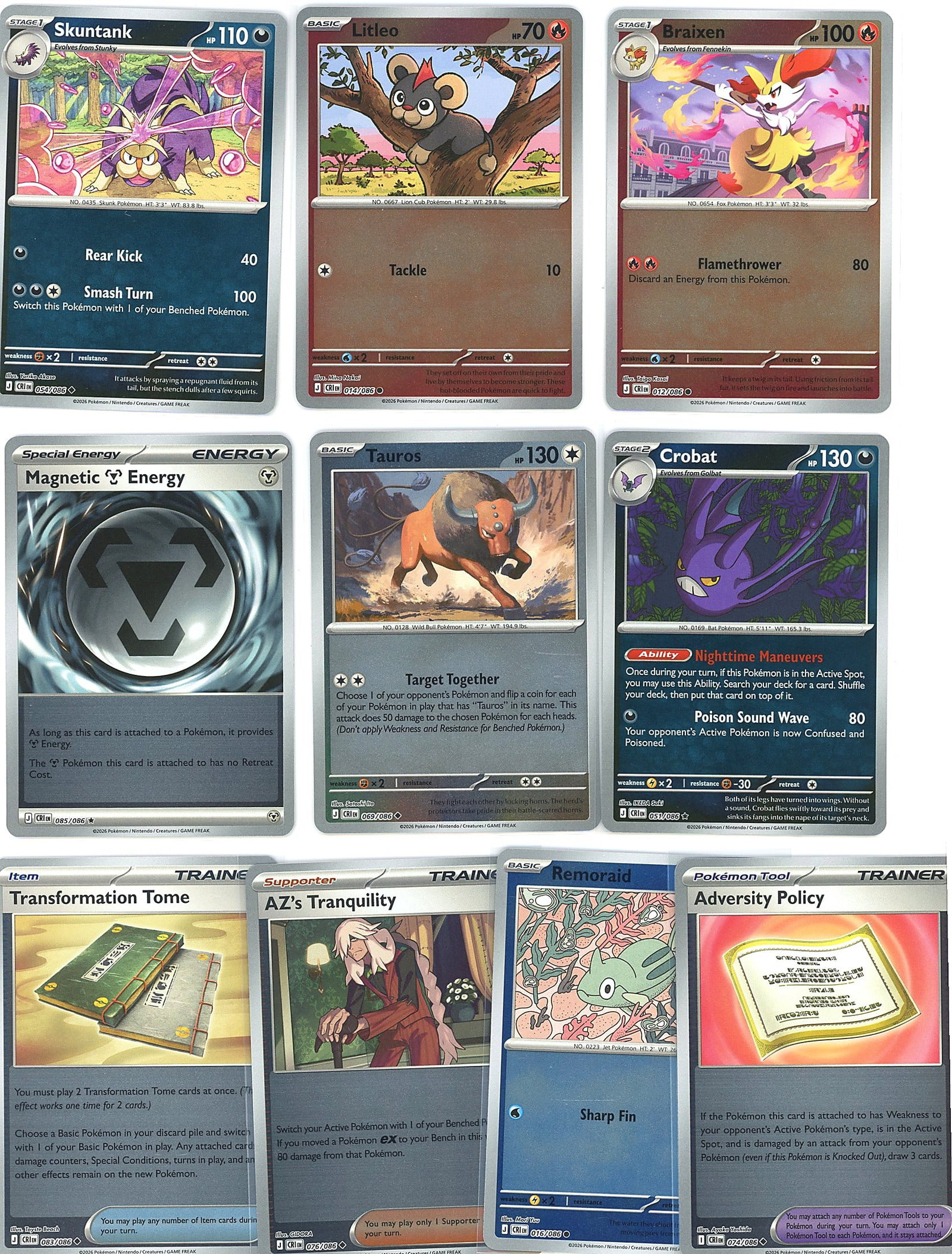 12-Card Lot Modern Reverse Holo Pokemon Trading: This lot contains 12 modern Pokemon trading cards in reverse holographic finish, including Stage 1 and Stage 2 Pokemon, basic cards, trainer support cards, and energy cards. The cards show colorful ar