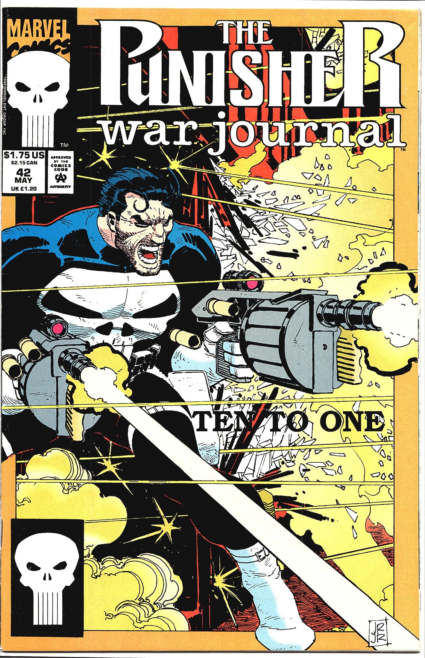 1992 Marvel Comics Punisher War Journal #42 The: This is issue #42 of The Punisher War Journal, published by Marvel Comics in May 1992, priced at $1.75 US / $2.15 CAN. The cover features the Punisher in his iconic black-and-white skull costume,