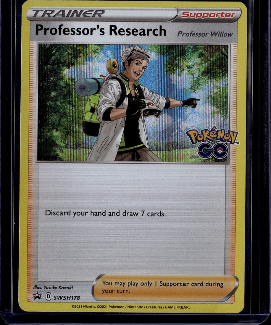 2021 Pokemon GO Professor Willow #78 Mint Card: This is a 2021 Pokemon Trading Card Game Trainer Supporter card from the Pokemon GO expansion set. Featuring Professor Willow, the card showcases vibrant artwork by Yasuke Kozaki with a full-art
