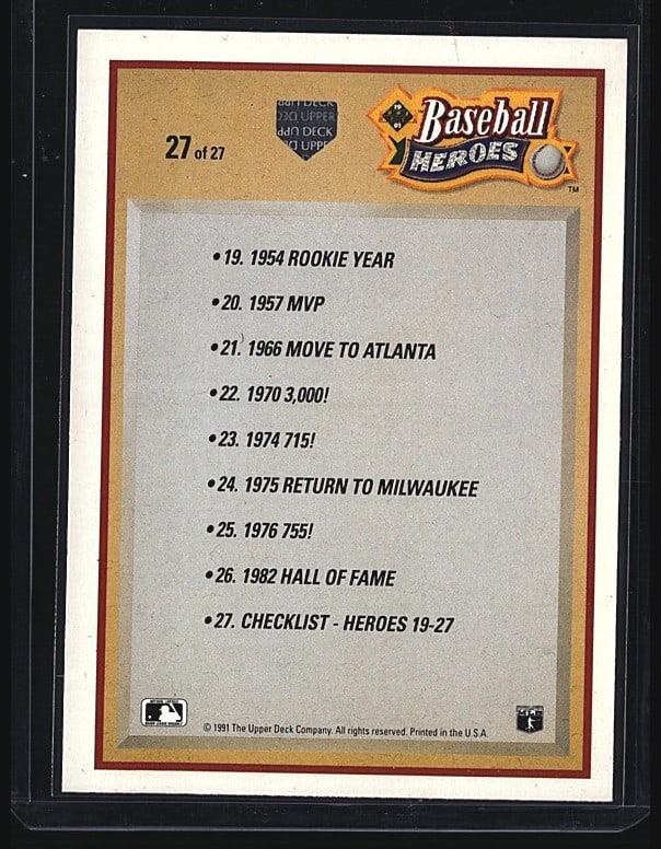 1991 Upper Deck Baseball Heroes #27 Hank Aaron - 2