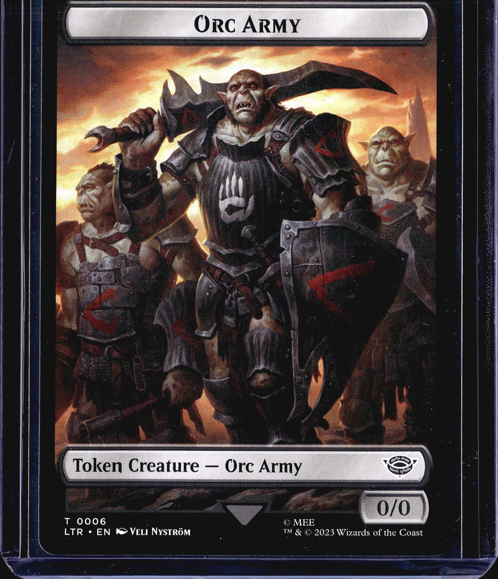 2023 Wizards of the Coast Lord of the Rings: This is the Orc Army Token card (T 0006) from Magic: The Gathering's 2023 Lord of the Rings: Tales of Middle-earth (LTR) set. The card is a Token Creature - Orc Army with a base power/toughness of 0/0