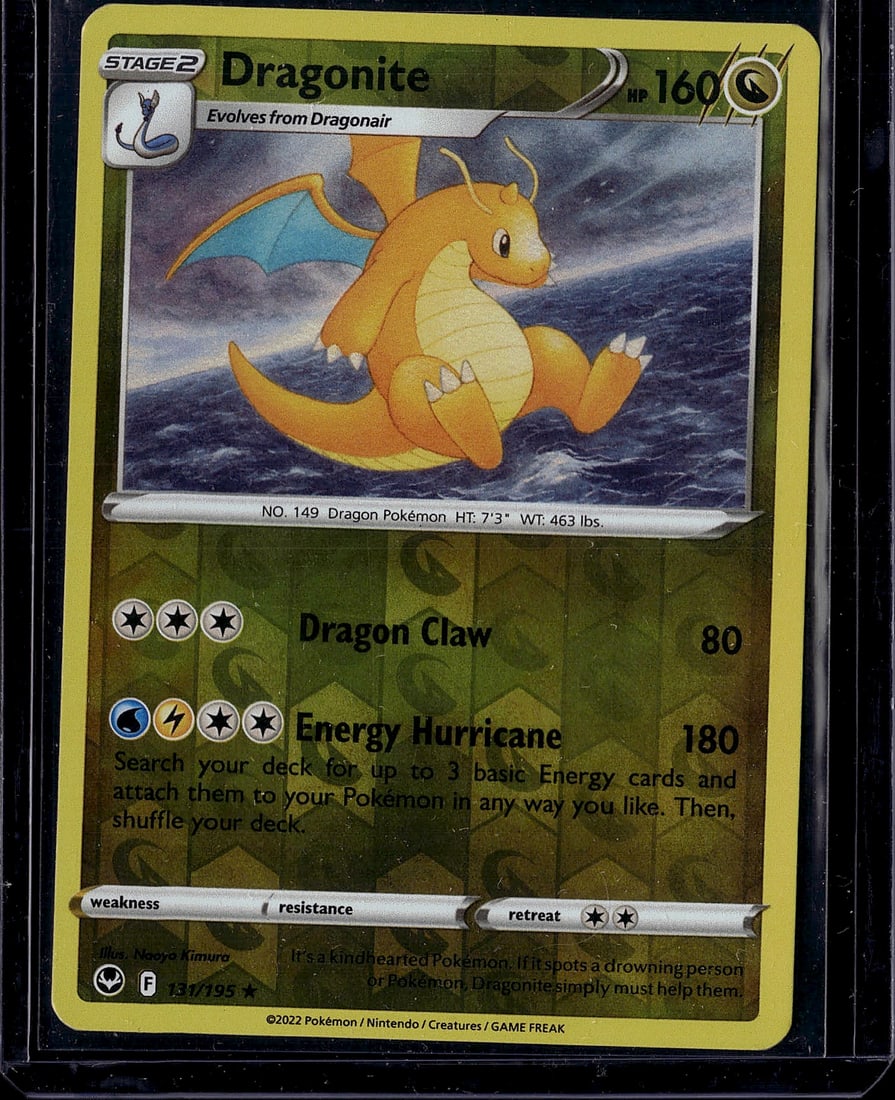 Dragonite #149 Stage 2 Pokemon Card 160HP Sword: This is a raw Pokemon trading card single featuring Dragonite, a Stage 2 Dragon-type Pokemon from the Sword & Shield era set (2022). Card #149 displays the iconic yellow dragon in flight against a sce