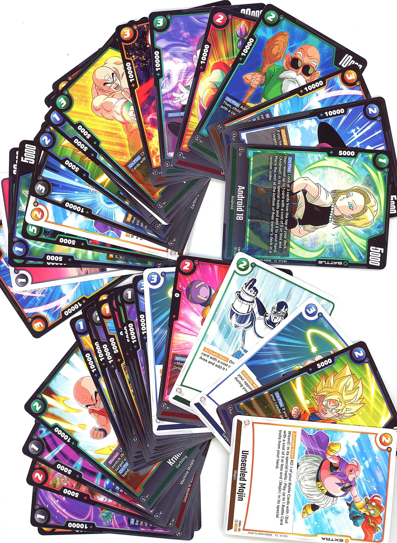 Large Lot Modern Dragon Ball Z Trading Cards TCG: This is a substantial bulk lot of Dragon Ball Z trading cards from modern printings, featuring finishes visible throughout the collection. The lot includes character artwork across multiple cards with