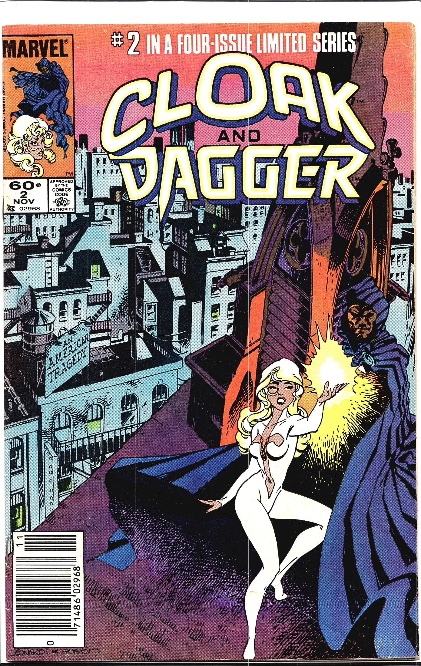 Cloak and Dagger #2 Marvel Comics 1983: This is issue #2 of the four-issue Cloak and Dagger limited series published by Marvel Comics, cover dated November 1983. Priced at 60 cents on the cover, this issue carries the Comics Code Authority 