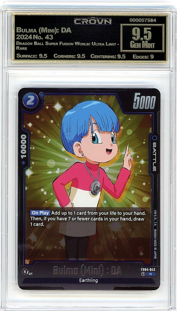 2024 Bulma Mini DA Dragon Ball Super Fusion: This is a 2024 Bulma (Mini): DA card from the Dragon Ball Super Fusion World: Ultra Limit - Rare set, card number 43. It represents a key collectible from one of the most sought-after Dragon Ball trad