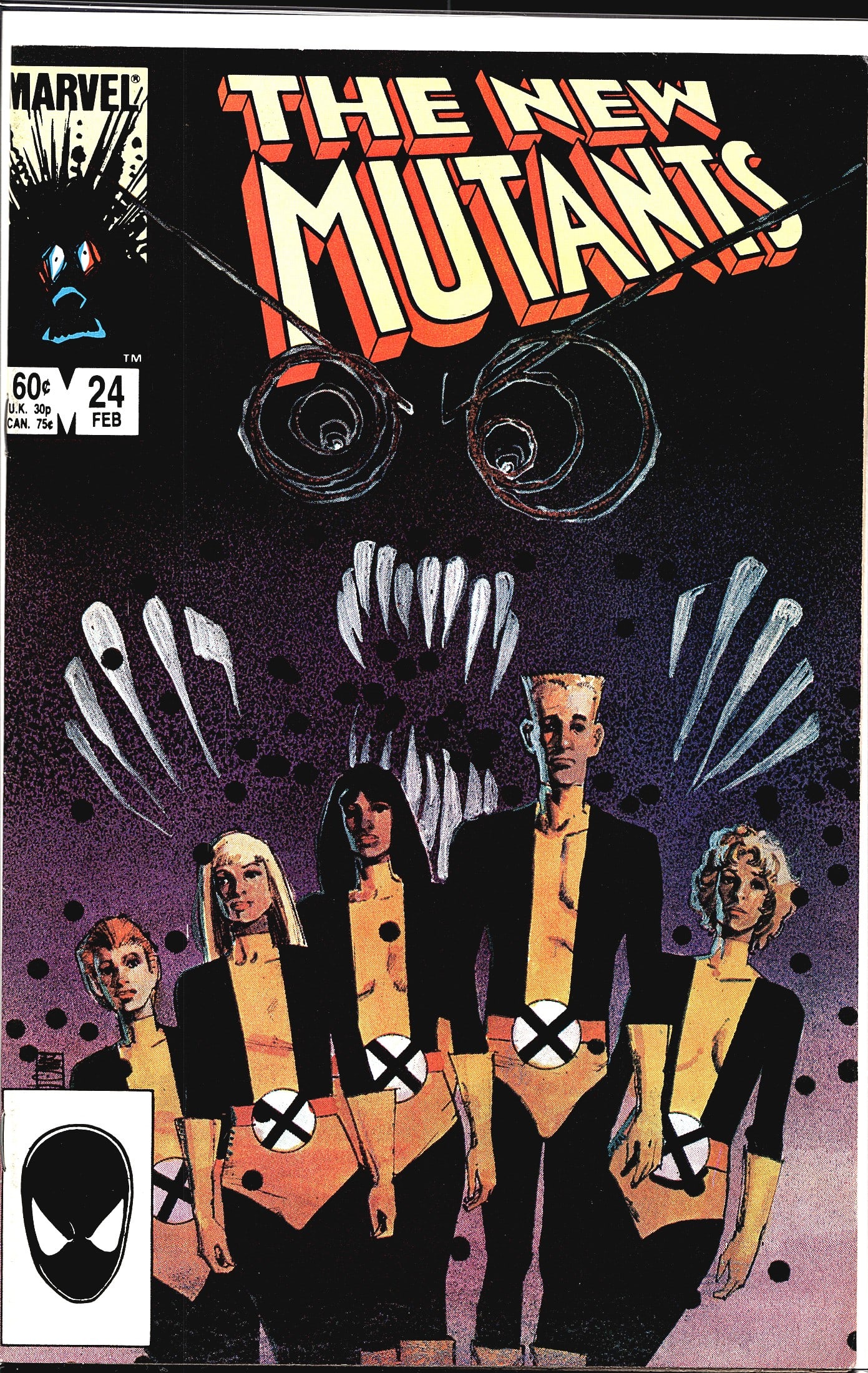 The New Mutants #24 Marvel Comics Feb 1985 Raw: This listing is for The New Mutants #24, published by Marvel Comics with a cover date of February 1985. The cover features the New Mutants team standing before a large, ominous dark entity with swirli