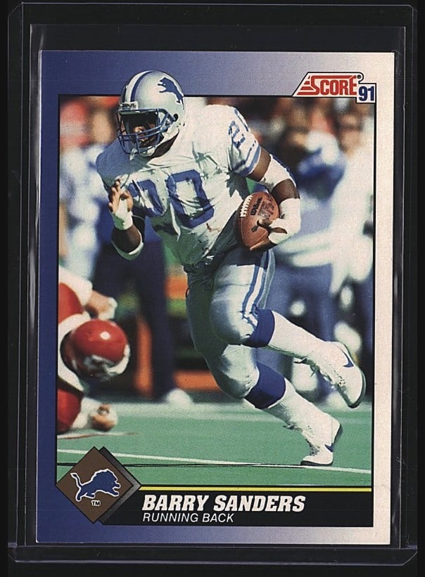 1990 Score #20 Barry Sanders Football Card Very: 1991 Score Barry Sanders rookie football card #20, featuring the Detroit Lions running back in action. Raw single in very good condition showing typical wear consistent with age and play. The card