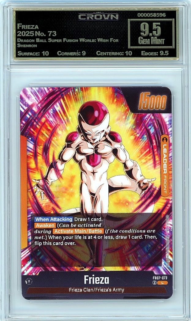 2025 Frieza Dragon Ball Super Fusion World #73: This is a 2025 Frieza card from the Dragon Ball Super Fusion World: Wish For Shenron set, card number 73. It represents a key character from the Dragon Ball franchise captured in Bandai's premium