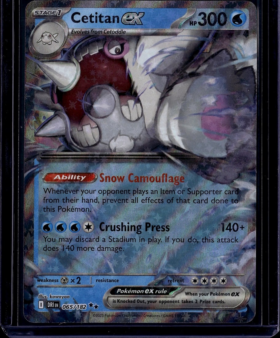 2025 Pokemon Scarlet Violet Destined Rivals: Cetitan ex is a Double Rare Water-type Pokemon card from the Scarlet & Violet-Destined Rivals expansion, the tenth and final main expansion of the Scarlet & Violet series, released May 30, 2025. It