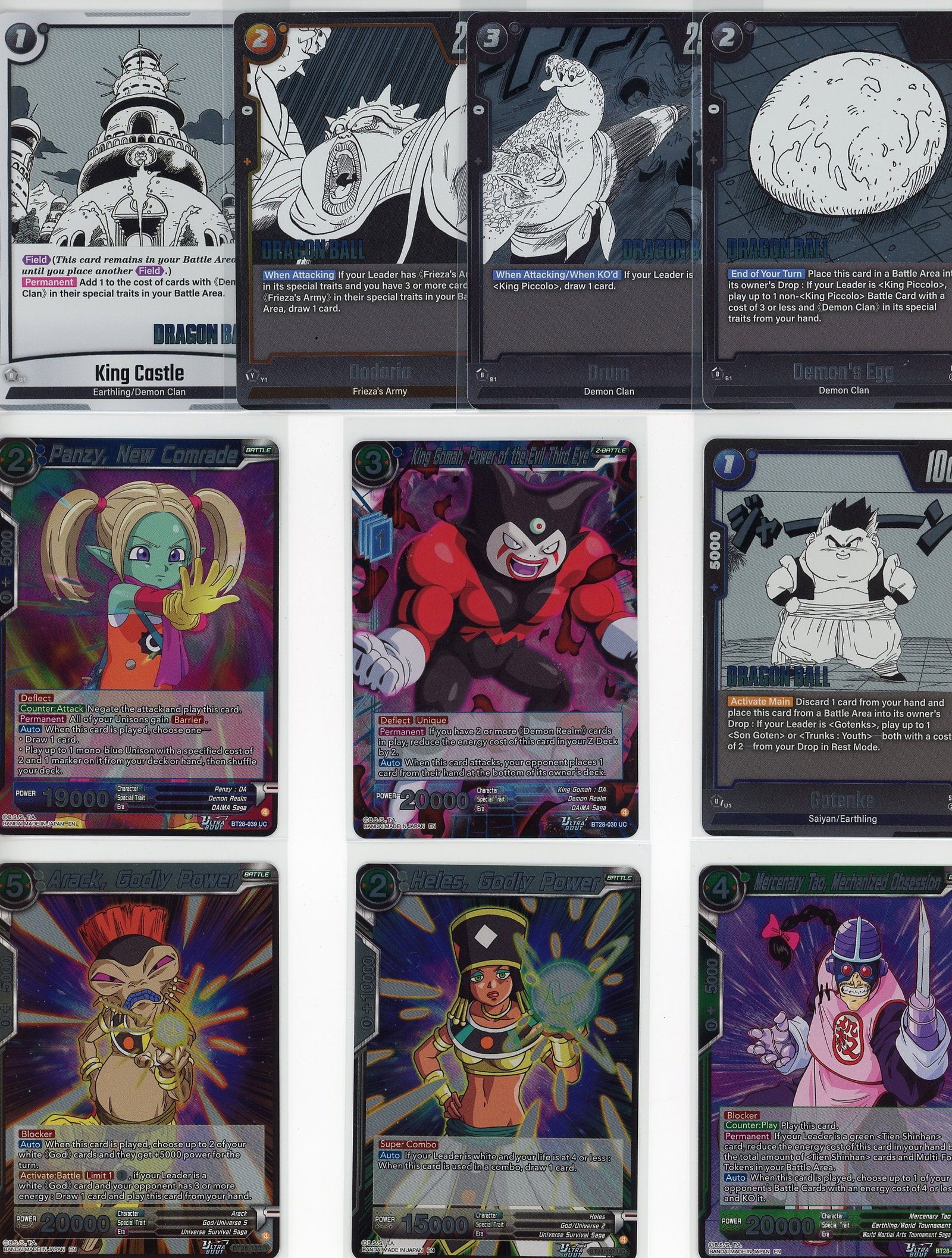 Lot of 10 Dragon Ball Z Foil Cards - King: This lot contains 10 Dragon Ball Z foil trading cards featuring iconic characters and locations from the classic anime series. The collection includes King Castle (Earthling/Demon Clan), Frieza's