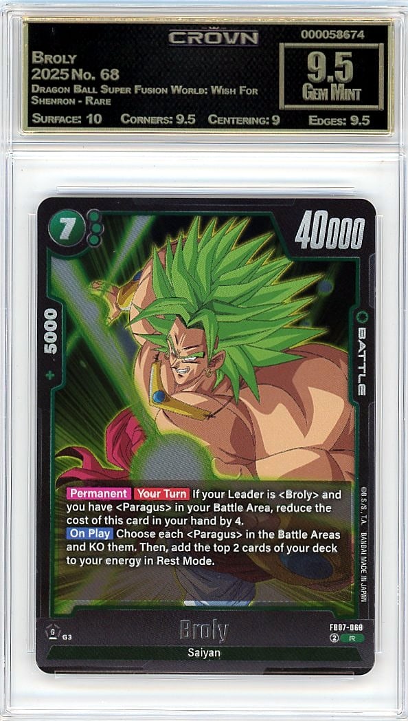 2025 Broly Dragon Ball Super Fusion World #68: This is a 2025 Broly card from the Dragon Ball Super Fusion World: Wish For Shenron - Rare set, card number 68. It represents a key character piece from this premium trading card release, capturing on