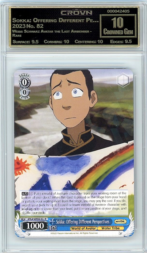 2023 Sokka: Offering Different Pe... Weiss: Graded by Crown Grading. Grade: 10.00. Crowned Gem