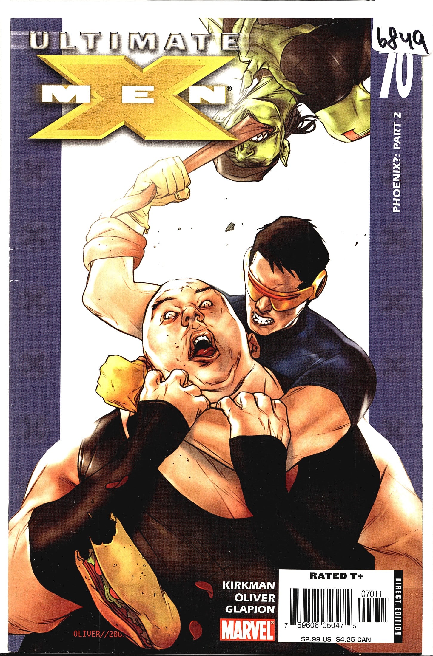 Ultimate X-Men #70 Marvel Comics 2006 Phoenix: Ultimate X-Men #70 published by Marvel Comics, part of the 'Phoenix?: Part 2' story arc. Written by Robert Kirkman with art by Ben Oliver and inks by Glapion, this issue is a Direct Edition rated T+. 