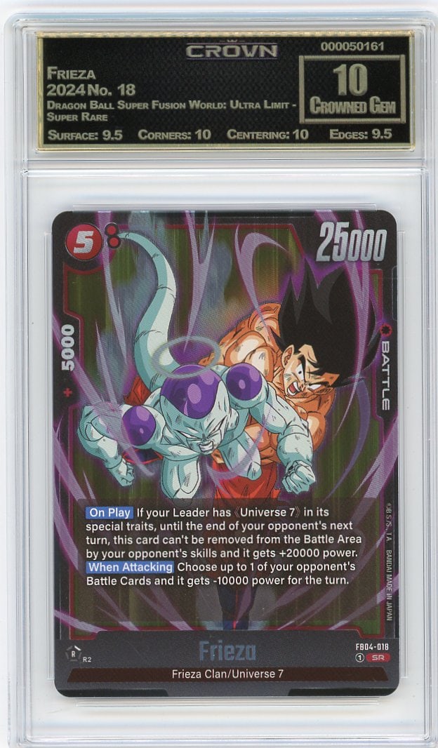 2024 Frieza Dragon Ball Super Fusion World Ultra: This is a 2024 Frieza card from the Dragon Ball Super Fusion World: Ultra Limit set, card number 18. It's a Super Rare pull from one of the most sought-after Dragon Ball TCG releases, featuring one of