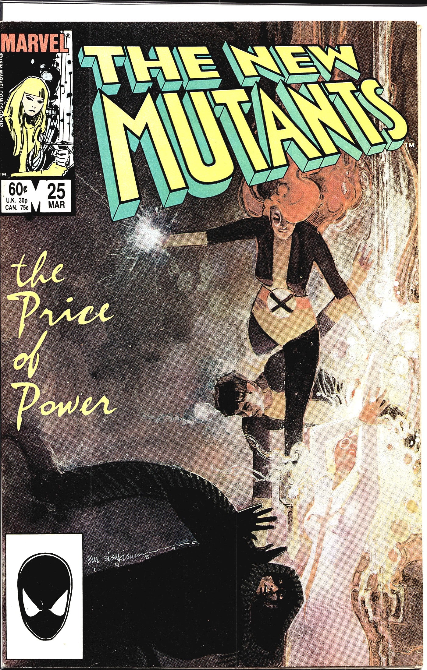 1985 Marvel The New Mutants #25 Comic Book: The New Mutants #25, published by Marvel Comics, cover-dated March 1985. This issue is titled "The Price of Power" as printed on the cover. The cover art features a female character in an X-Men unifor