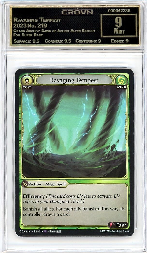 2023 Ravaging Tempest Grand Archive Dawn of: Graded by Crown Grading. Grade: 9.00. Mint