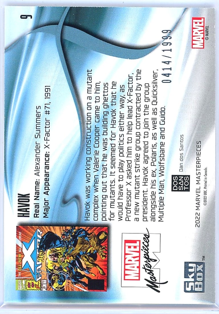 2022 Skybox Marvel Masterpieces Havok #9 Comic - 2