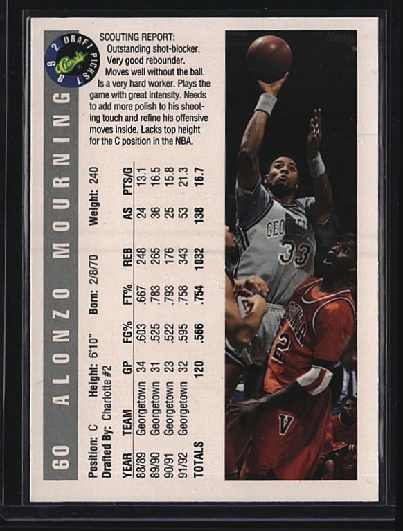 1992 Classic Draft Picks #60 Alonzo Mourning - 2