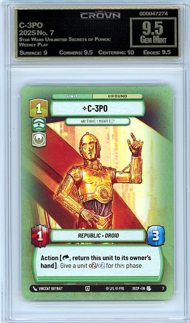 2025 C-3PO Star Wars Unlimited Secrets of Power: Graded by Crown Grading. Grade: 9.50. Gem Mint