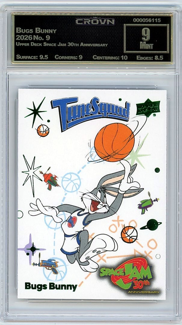 2026 Bugs Bunny Upper Deck Space Jam 30th: This is a 2026 Bugs Bunny card from the Upper Deck Space Jam 30th Anniversary set, card number 9. It's a professionally graded slab that captures a piece of one of cinema's most iconic crossover