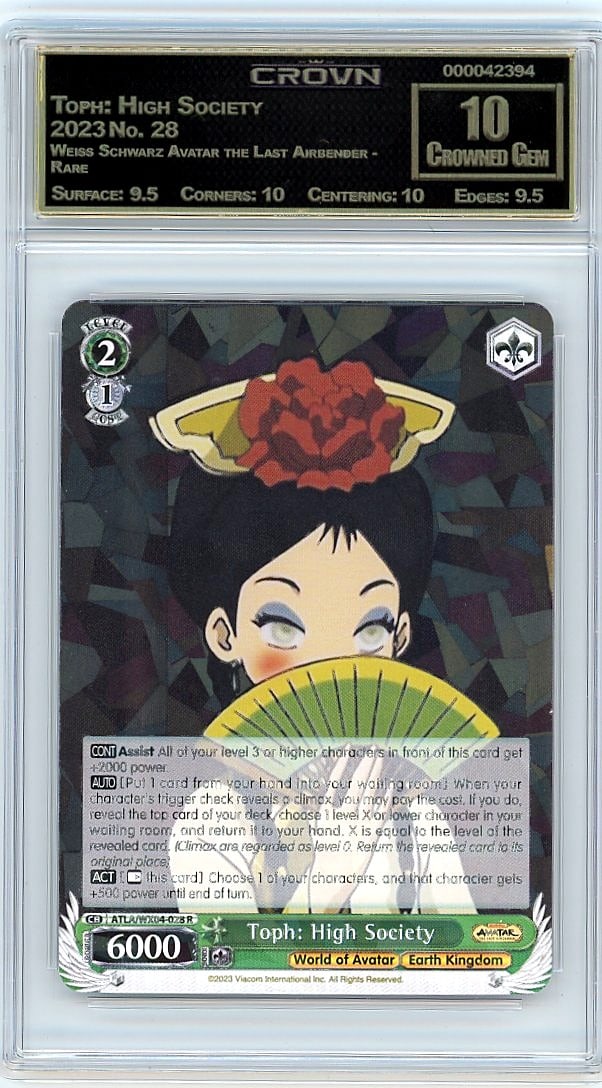 2023 Toph: High Society Weiss Schwarz Avatar the: Graded by Crown Grading. Grade: 10.00. Crowned Gem