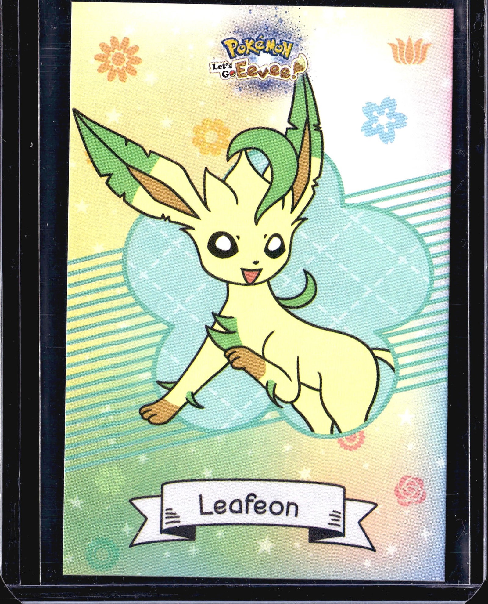 Pokemon Let's Go Eevee Single Card Trading TCG: This is a Pokemon trading card from the Let's Go Eevee series, featuring artwork of a grass-type character with green leaf appendages and a cheerful expression. The card displays the iconic Pokemon br