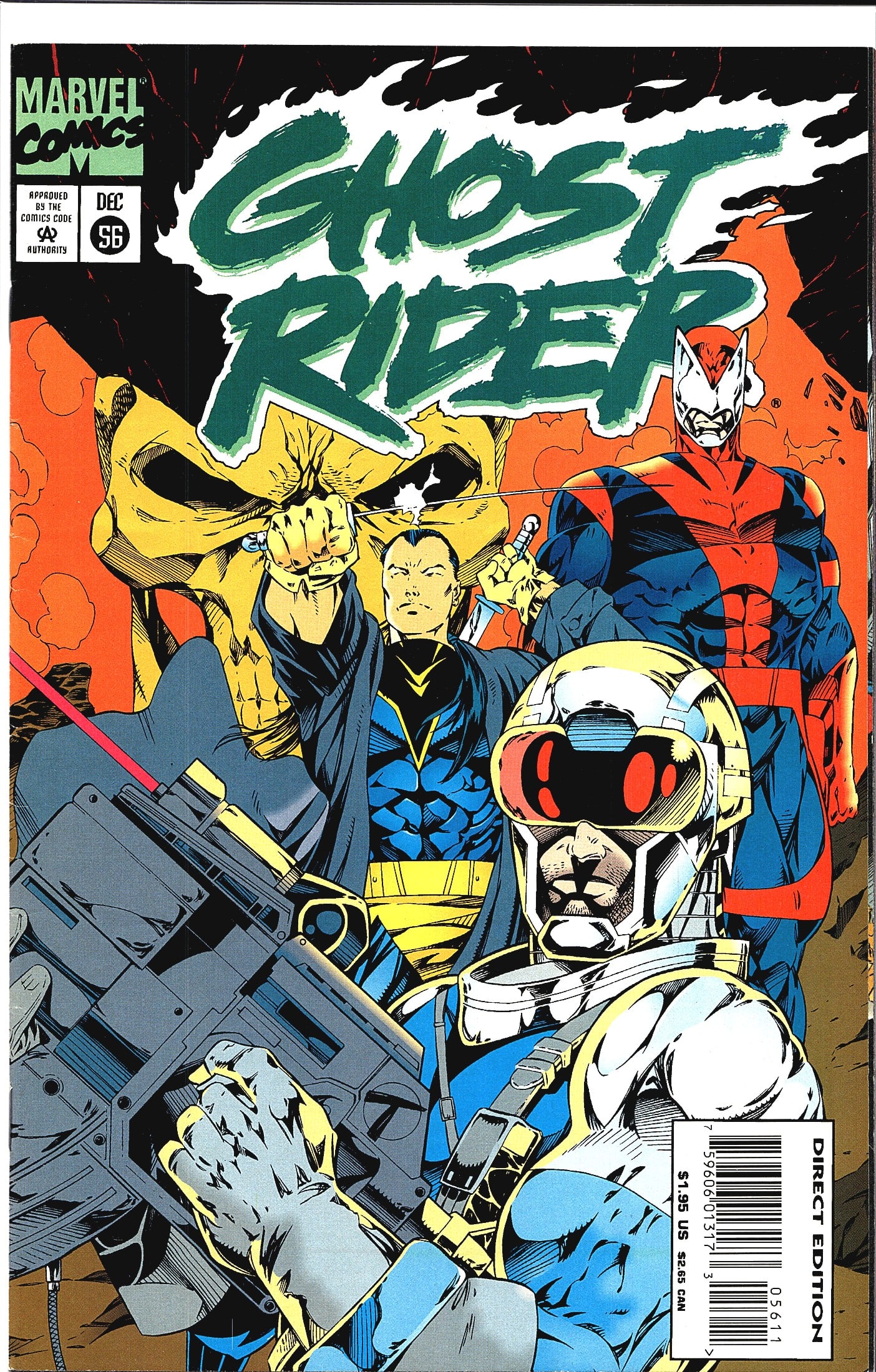 1994 Marvel Comics Ghost Rider #56 Comic Book: This is Ghost Rider #56 published by Marvel Comics, dated December 1994. The cover is a Direct Edition release, priced at $1.95 US / $2.65 CAN, and carries the Comics Code Authority seal of approval. 