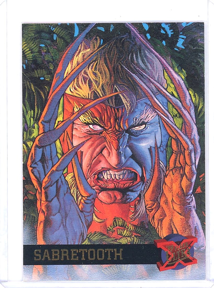 1995 Fleer Ultra X-Men Sabretooth #41 Victor: This is card #41 from the 1995 Fleer Ultra X-Men trading card set, featuring Sabretooth, also known as Victor Creed. The front showcases striking artwork by Dave DeVries depicting Sabretooth's