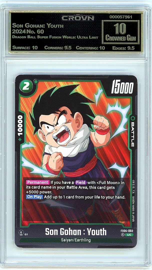 2024 Dragon Ball Super Fusion World Ultra Limit: This is a 2024 Son Gohan: Youth card from the Dragon Ball Super Fusion World: Ultra Limit set, card number 60. It represents a key character moment captured in one of the year's most sought-after Drag