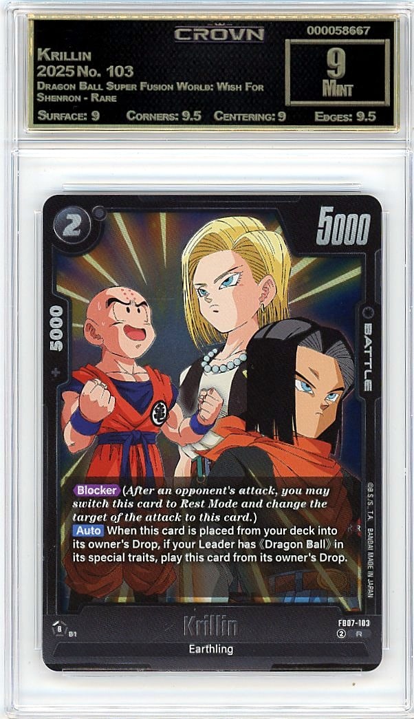2025 Krillin #103 Dragon Ball Super Fusion World: This is a 2025 Krillin card #103 from the Dragon Ball Super Fusion World: Wish For Shenron - Rare set. A key piece for any Dragon Ball Super Fusion World collector, this card showcases one of the fran