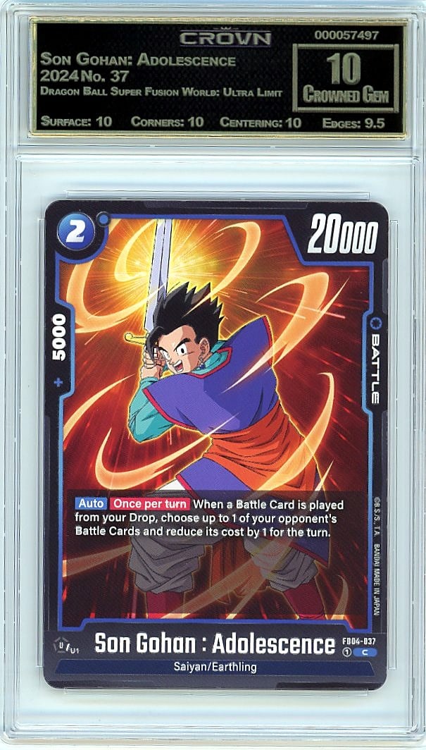 2024 Son Gohan: Adolescence #37 Dragon Ball: This is a 2024 Son Gohan: Adolescence card #37 from the Dragon Ball Super Fusion World: Ultra Limit set. This highly sought collectible features one of the franchise's most iconic characters at a
