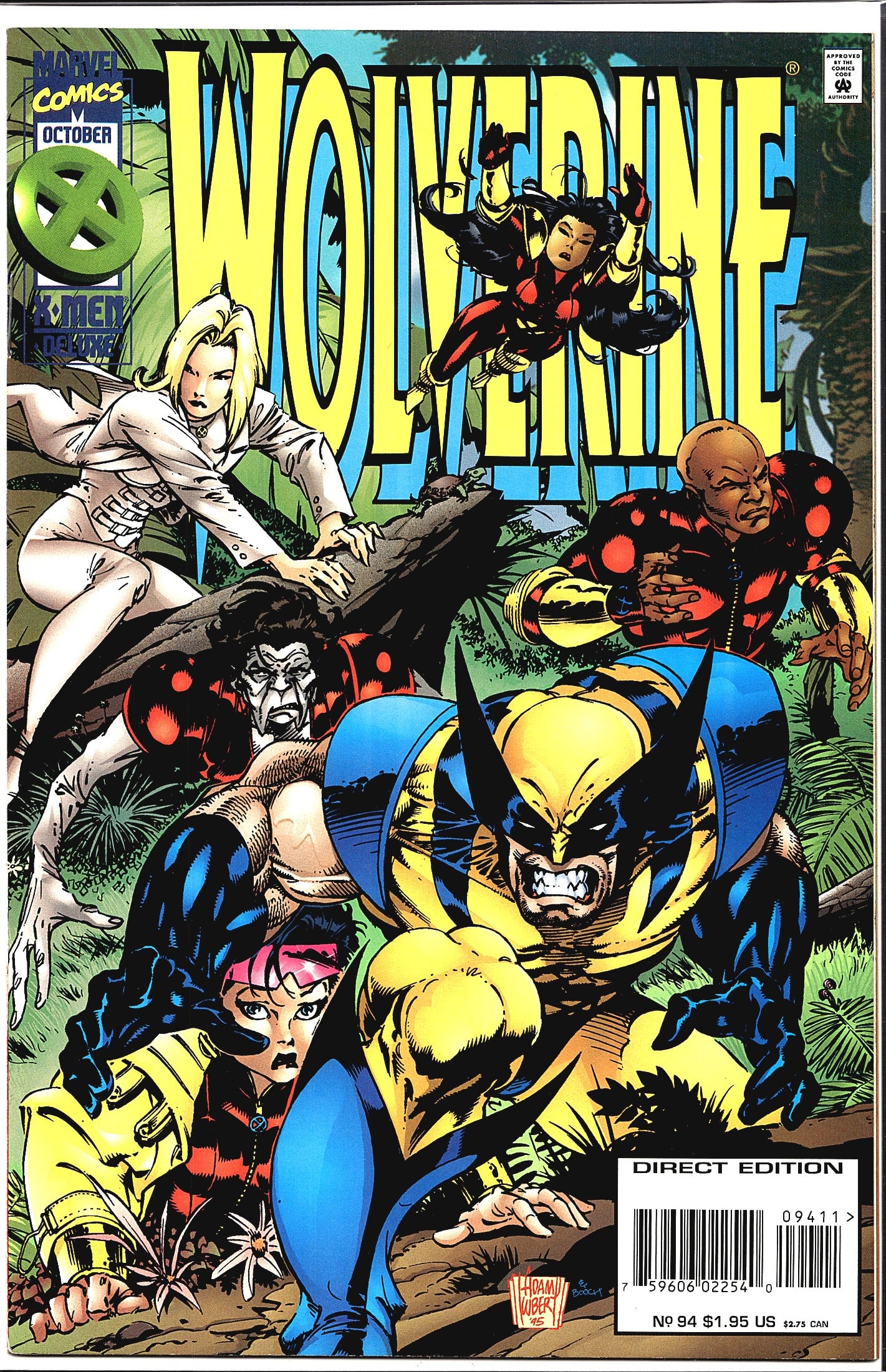 1995 Marvel Wolverine Vol. 2 #94 Comic Book: Wolverine #94 from Marvel Comics, cover dated October 1995, part of the X-Men Deluxe line. This Direct Edition issue features a dynamic cover by Adam Kubert (signed on the cover) depicting Wolverine i