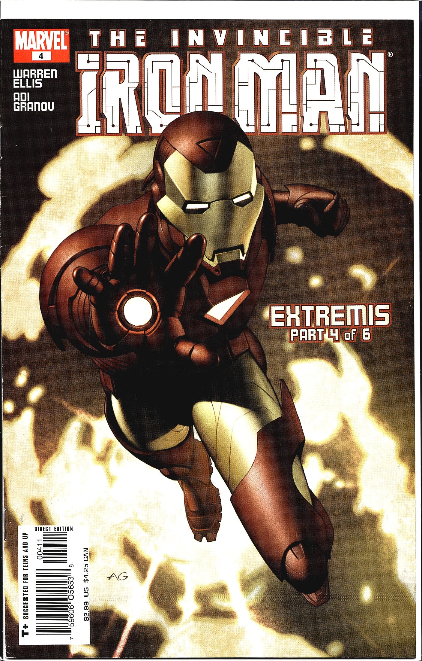 The Invincible Iron Man #4 Marvel Comics: This is Issue #4 of The Invincible Iron Man from Marvel Comics, featuring the 'Extremis' storyline, Part 4 of 6. Written by Warren Ellis with art by Adi Granov, this issue is part of the landmark