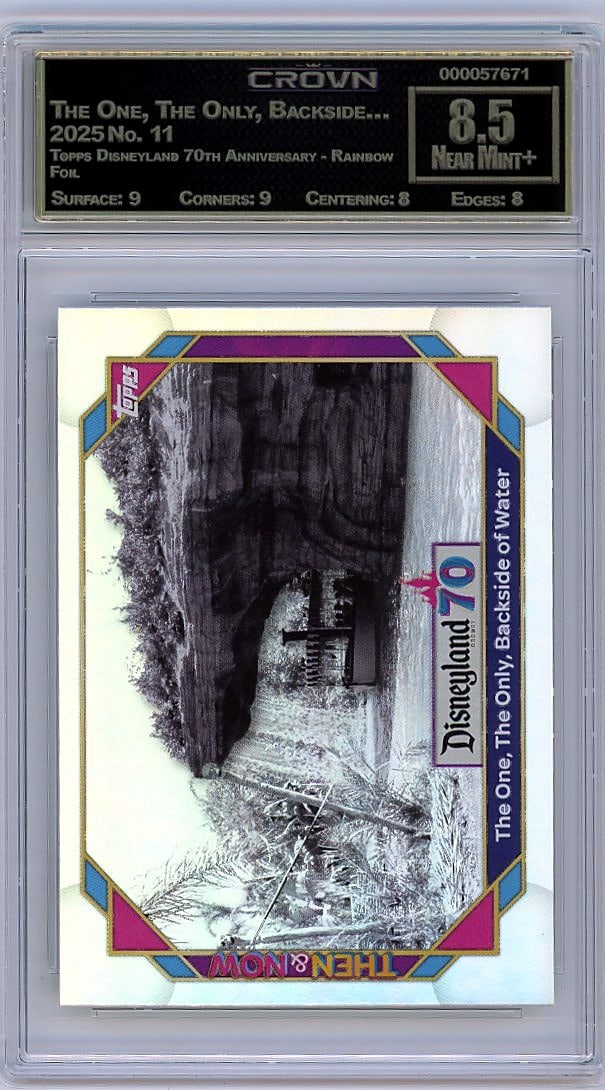 2025 The One, The Only, Backside... Topps: Own this 2025 The One, The Only, Backside Topps Disneyland 70th Anniversary Rainbow Foil #11 card, graded Crown 8.50 for investment-grade preservation and authenticity. This exclusive Disneyland 70th 