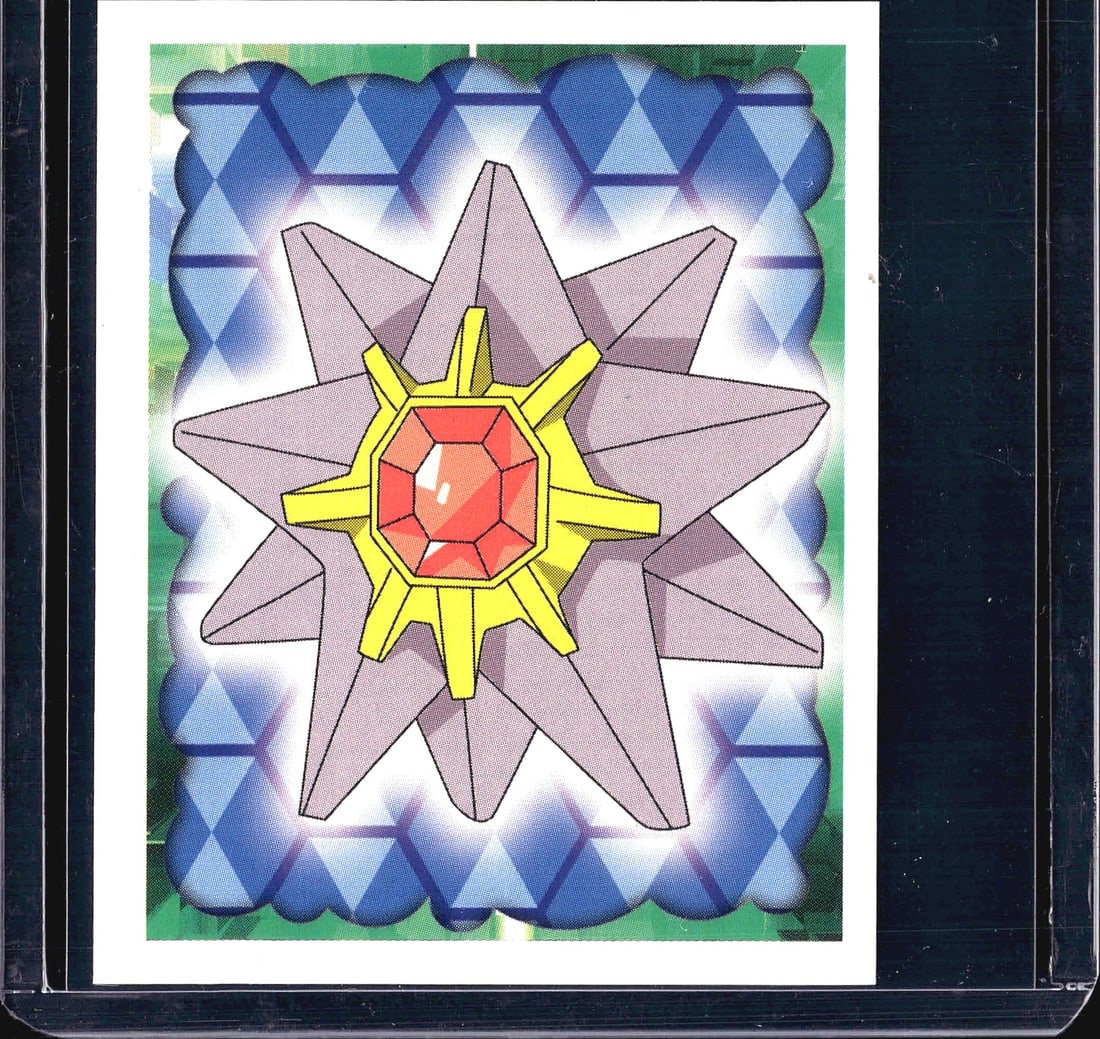 1999 Merlin Pokemon Collection Sticker #121: This is sticker #121 from the 1999 Merlin Collections Pokemon sticker series, featuring Starmie - the Water/Psychic-type Pokemon known for its star-shaped crystalline body and glowing red gem core.