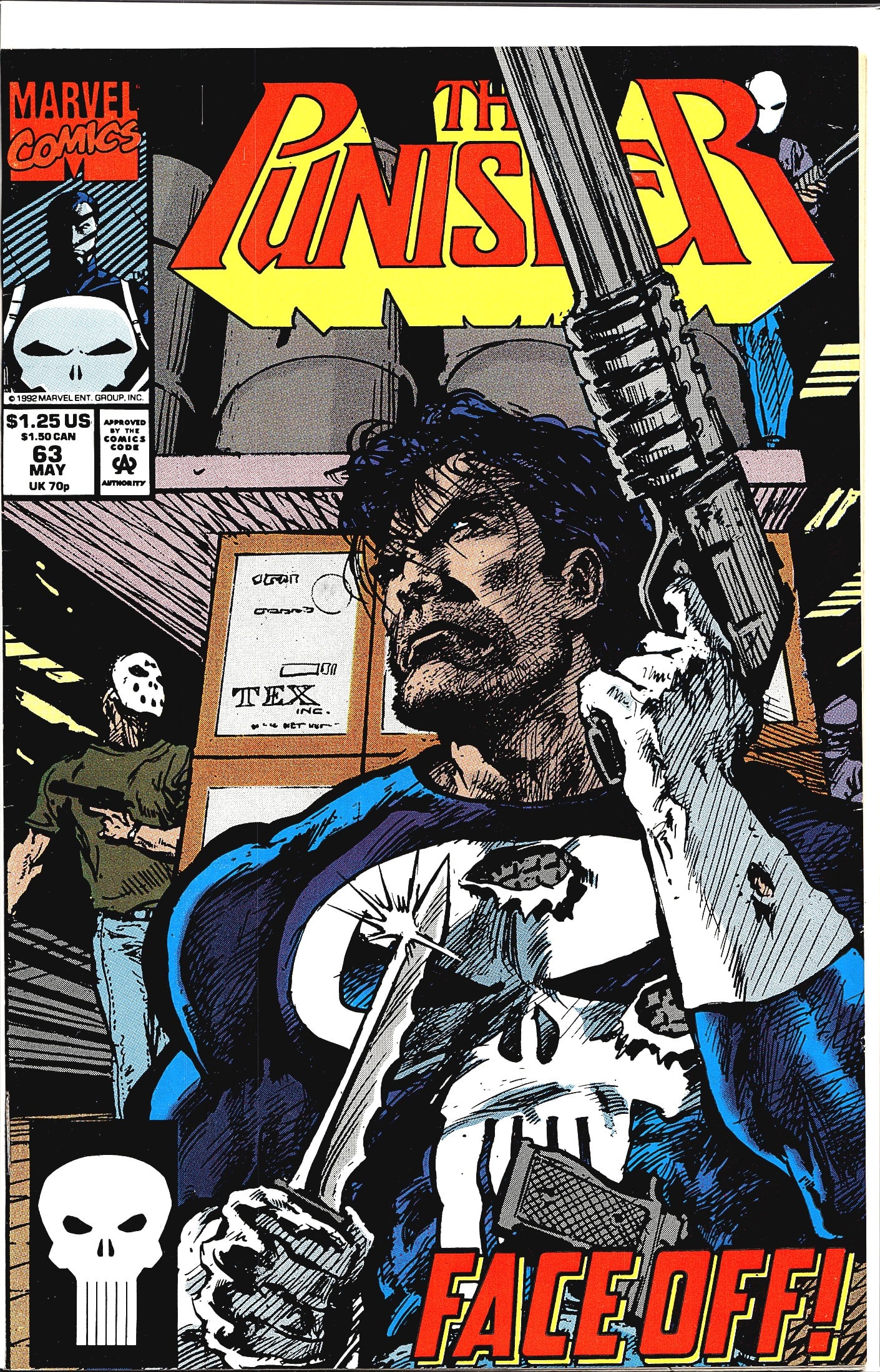 1992 Marvel The Punisher 2nd Series #63 Frank: This is issue #63 of Marvel Comics' The Punisher series, cover-dated May 1992, priced at $1.25 US / $1.50 CAN / 70p UK. The cover features the title character in his iconic skull-emblazoned costume ho