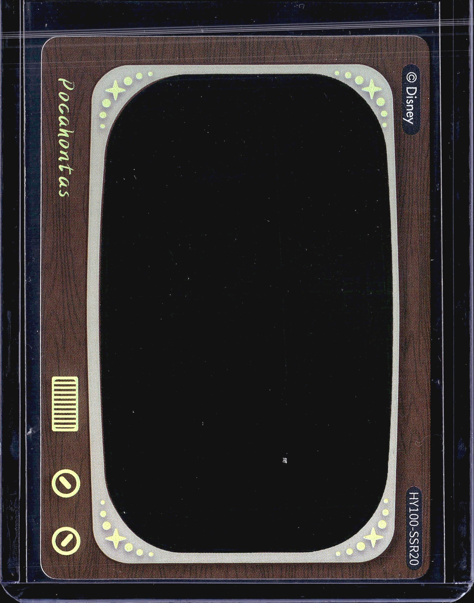 2023 Cardfun Disney 100 Heat Activated: This listing features the Pocahontas card (#HY100-SSR20) from the Card Fun Disney 100 Heat Activated Movie Scenes set. The card back displays a distinctive retro television set design with woodgrain