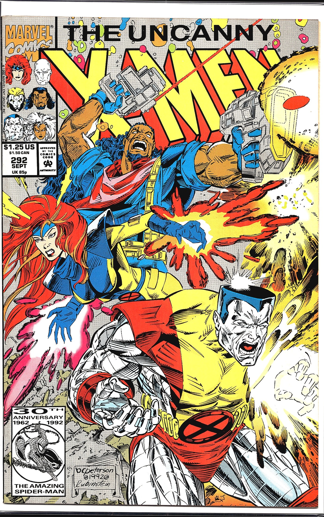 Uncanny X-Men #292 Marvel Comics Sept 1992: This is The Uncanny X-Men #292, published by Marvel Comics, cover dated September 1992. The cover features dynamic action artwork by Brandon Peterson and Lubinstein, depicting Colossus and fellow
