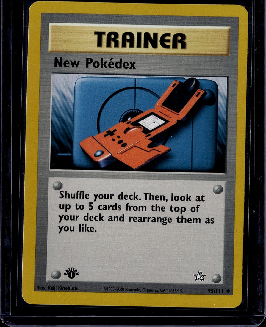 2000 Wizards of the Coast Neo Genesis New: New Pokedex is an Uncommon Trainer card from the Pokemon Neo Genesis set (card 95/111), released in December 2000 by Wizards of the Coast. Neo Genesis is the 8th English Pokemon TCG expansion and was