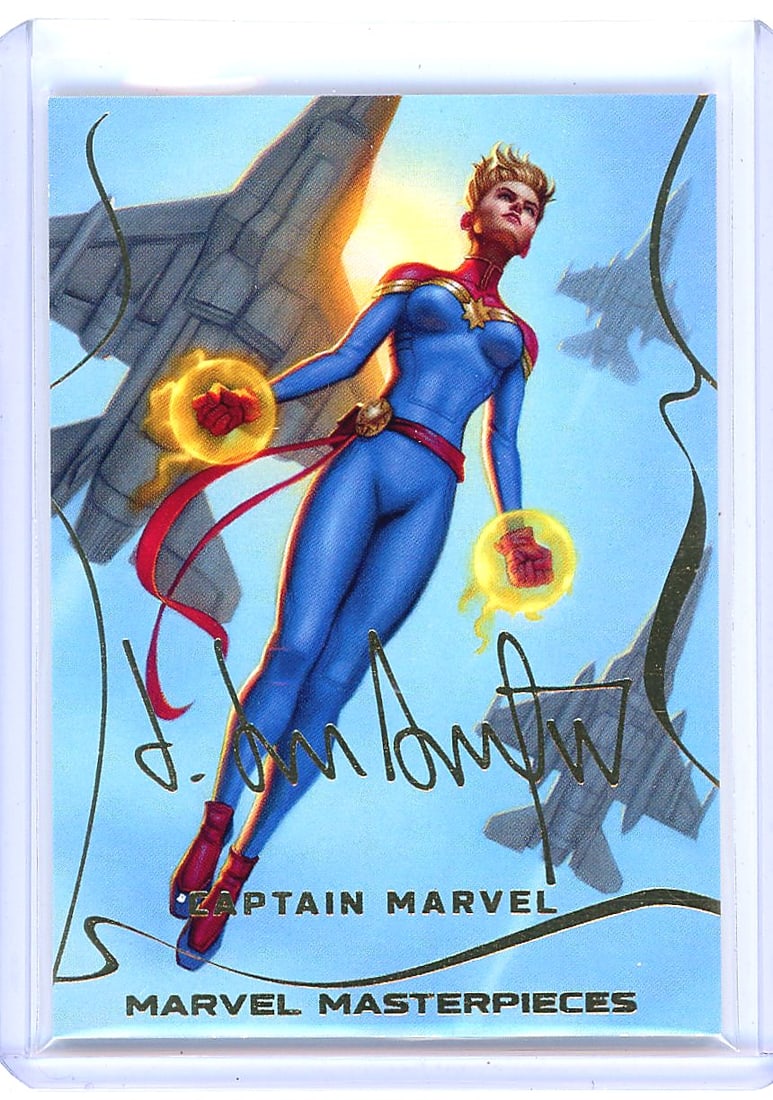 2022 Upper Deck Marvel Masterpieces Captain: This is card #70 from the 2022 Upper Deck Marvel Masterpieces set, featuring Captain Marvel (Carol Danvers). The card is part of the Gold Signature Series, bearing an on-card autograph signed in black