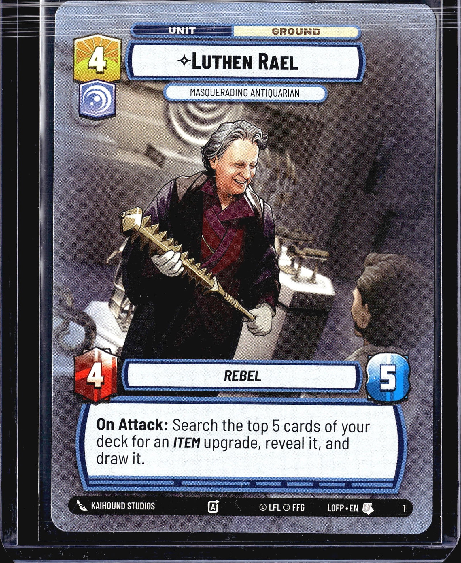 2024 Fantasy Flight Games Star Wars Unlimited: This listing features Luthen Rael (card #1) from the Star Wars Unlimited trading card game set Legends of the Force, published by Fantasy Flight Games under LFL license. The card is a Ground Unit with